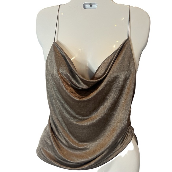 Zara Tops - Zara Draped Cowl Neck Spaghetti Strap Top in Metallic Antique Gold in Size Med.